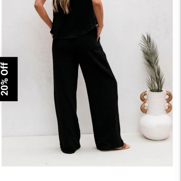 Black Linen Tank Top and Wide Leg Pants Set - Picture 4 of 9